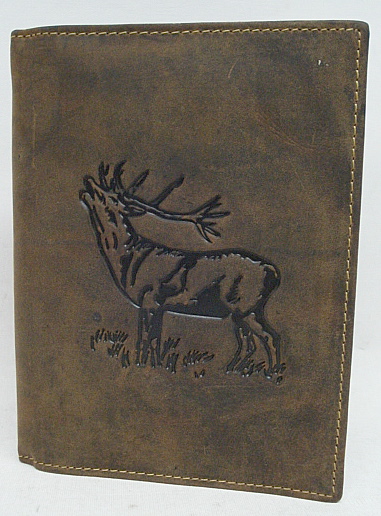 Jagdscheinetui Hirsch - braunes Antikleder,6 Fächer
