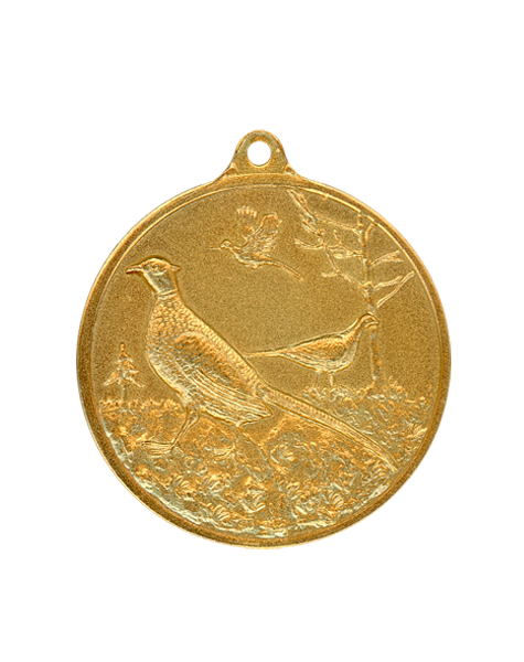 Jagdmedaille Fasan Gold - 40 mm mit Ring & Öse vergoldet