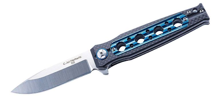Einhandmesser Carbon - 9,7cm Klinge, Stahl D2