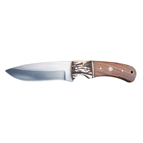 Jagdnicker mit Holz/Horn-Griff - 10 cm Klinge & Lederscheide
