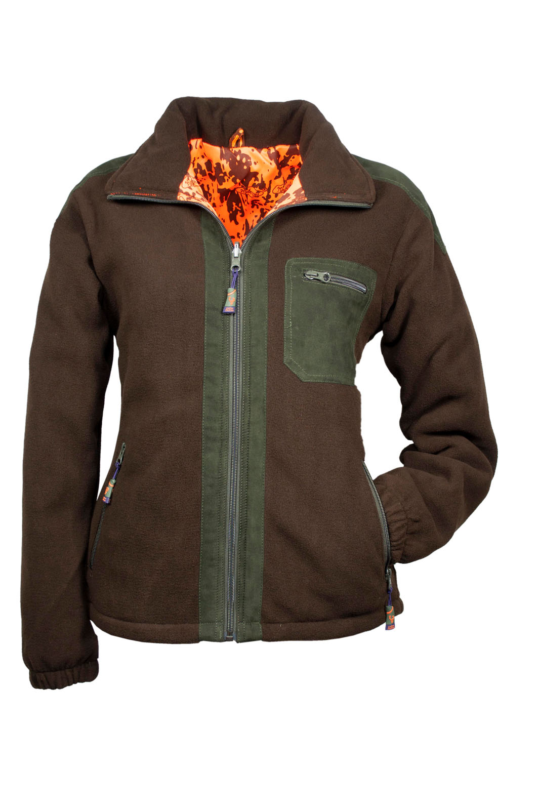 Damen Fleece-Wende-Jacke - orange/grün