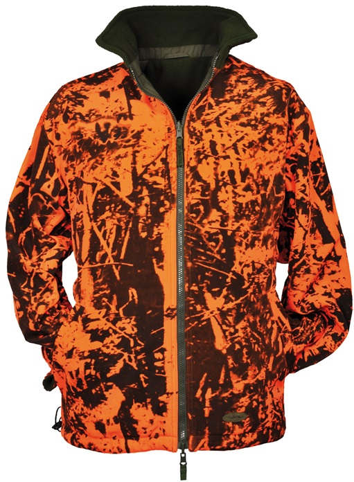 Warn-Wende-Fleecejacke DRÜCK - JAGD oliv/orange tarn