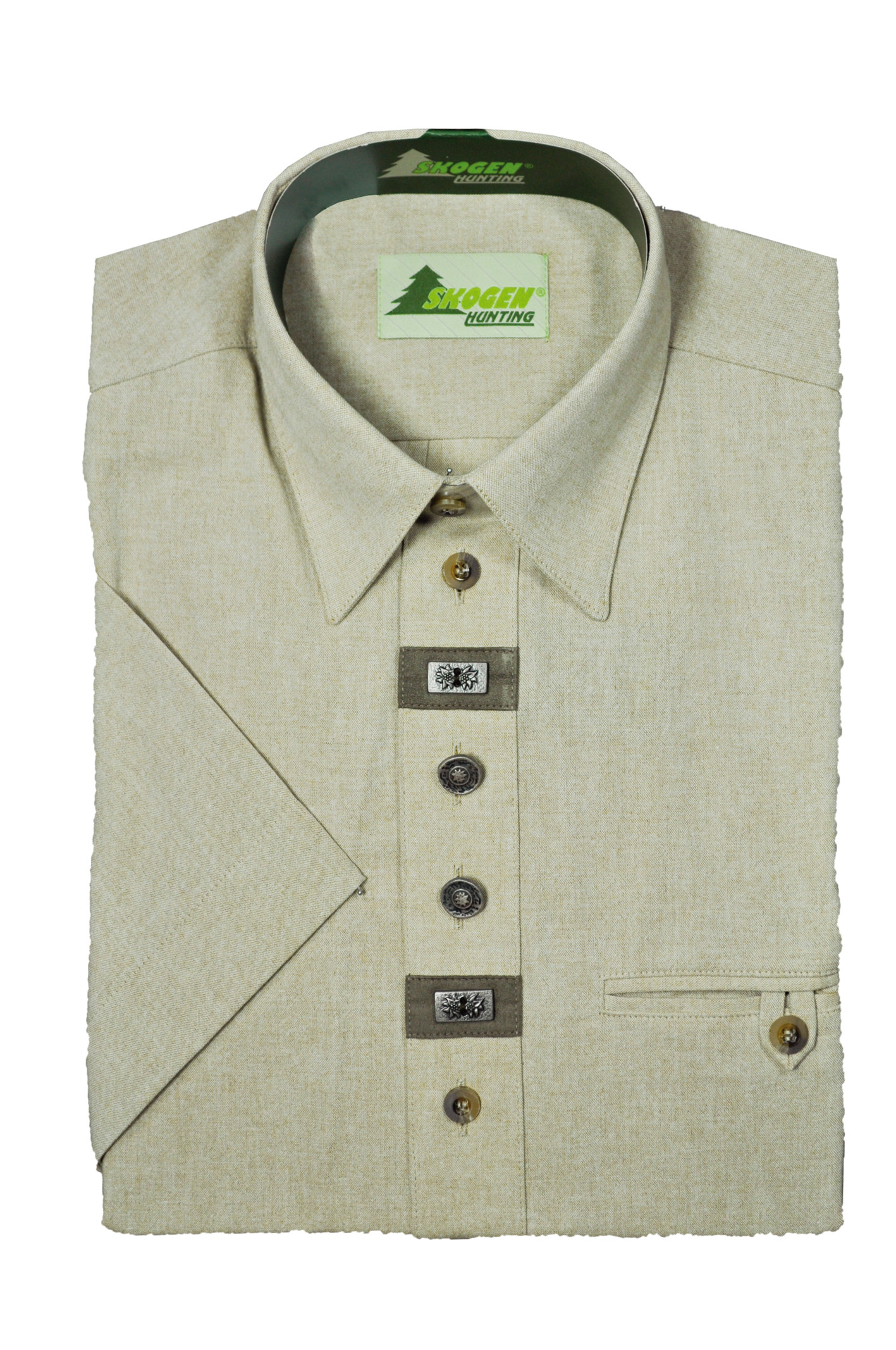 Hemd Chambray 1/2-Arm - mit Zierteil / Beinknopf